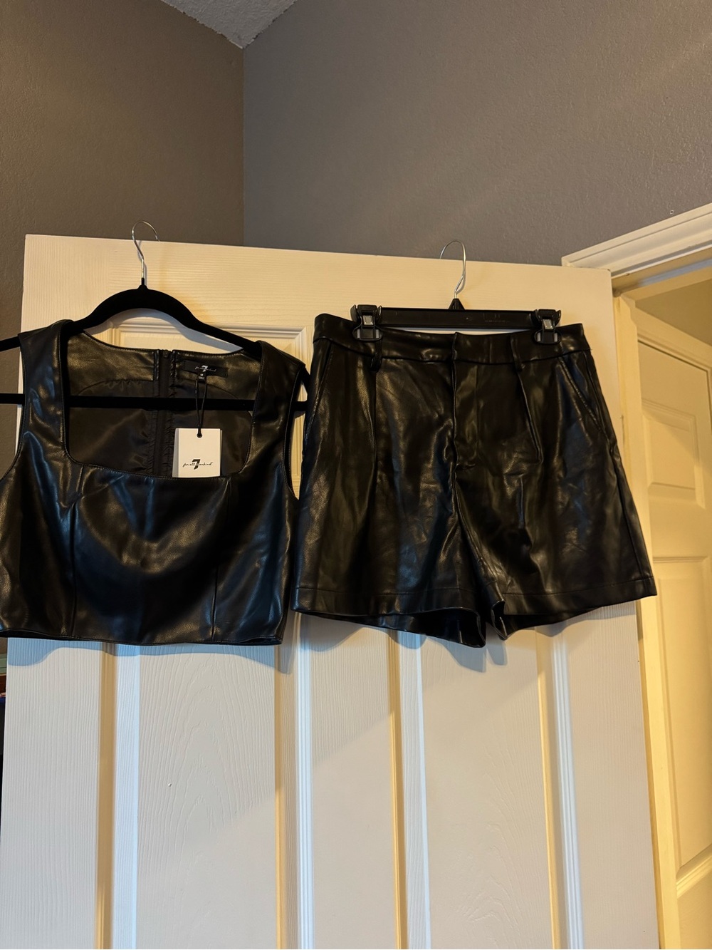 7 For All Mankind Black Faux Leather 2 piece set